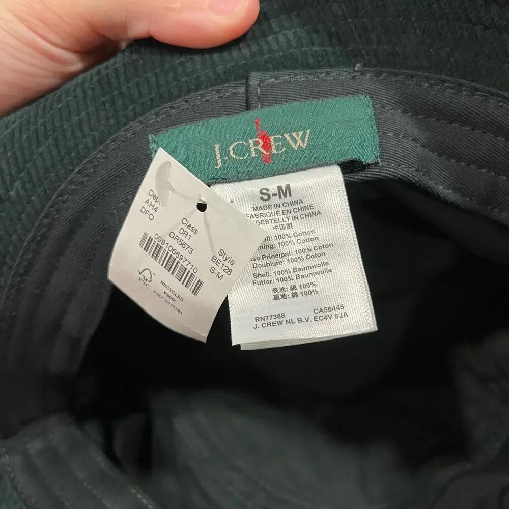 J Crew Unisex Dark Green Garment-Dyed Corduroy Bucket Hat BE128 Size S/M NIB